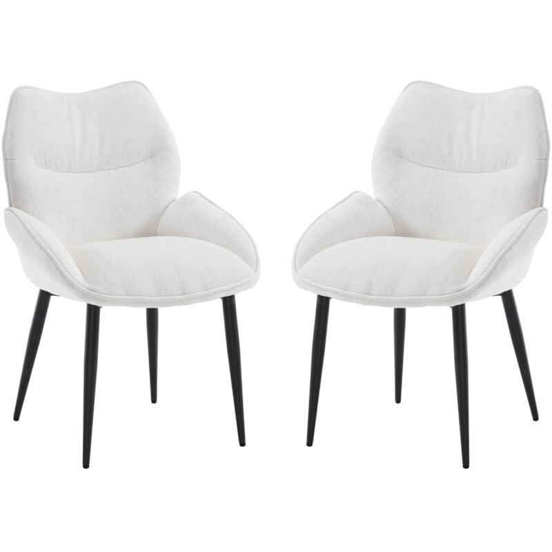 CHAIRUS Dining Chairs 2Pcs in Chenille Modern Kitchen Chairs with Stylish Backrest for Living Room Restaurant Cafe, White