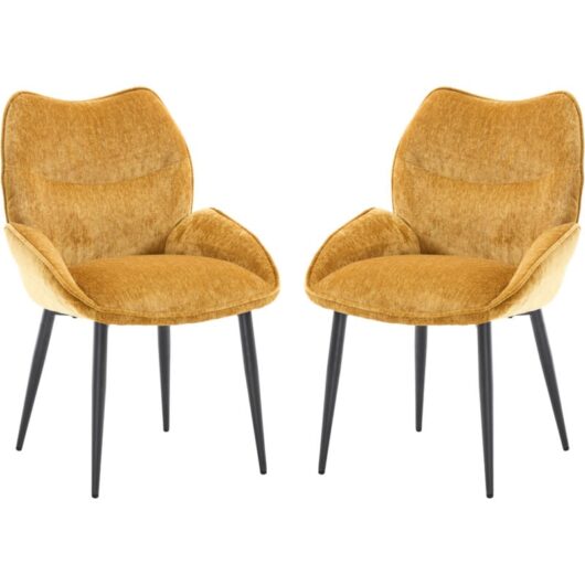 CHAIRUS Dining Chairs 2Pcs in Chenille Modern Kitchen Chairs with Stylish Backrest for Living Room Restaurant Cafe, Yellow