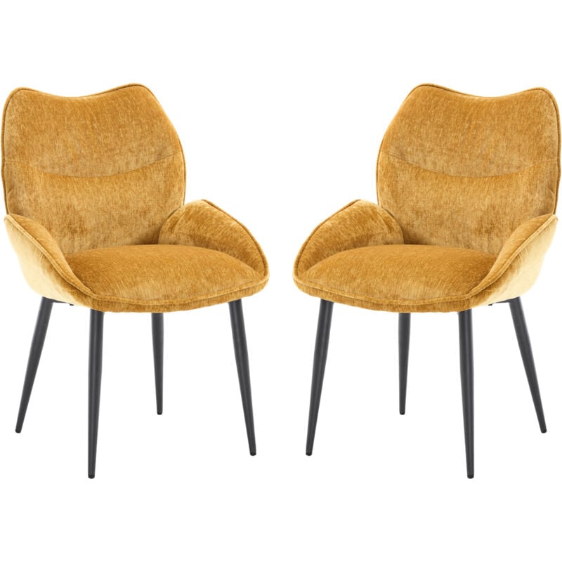 CHAIRUS Dining Chairs 2Pcs in Chenille Modern Kitchen Chairs with Stylish Backrest for Living Room Restaurant Cafe, Yellow