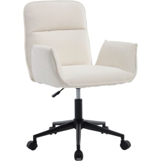 CHAIRUS Office Chiars Chenille Upholstered 360°Swivel Desk Chiar Height Adjustable Task Chair with Wheels for Home Office Workplace, White