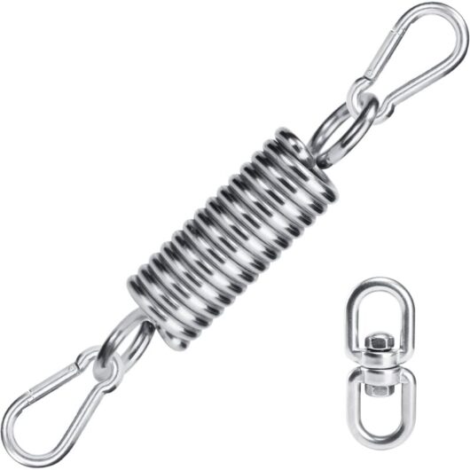 CSPARKV 1PCS Hammock Spring Hook, It has 2 M10 Carabiner Hooks, 1 Suspension Spring and 1 360° Rotatable Ring, Outdoor Chair Swing Accessories