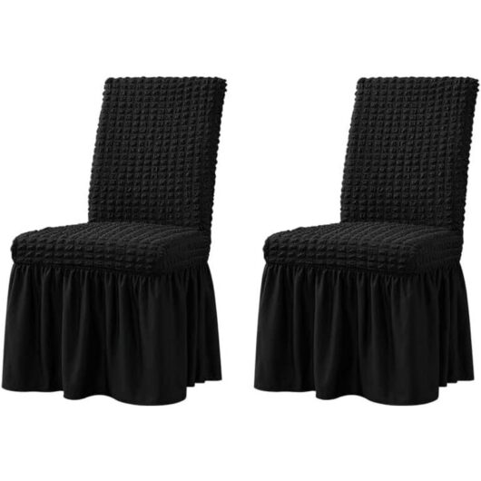 Chair Cover, 2 Pack Dining Room Chair Covers, Stretchy Black Non-Slip Washable Furniture Protector with Skirt, Country Style, for Hotel, Ceremony,