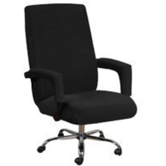 Chair Cover, Office Chair Cover with Armrests, Jacquard Lycra, Non-Slip, Soft, Stretchy, Machine Washable, Polyester, (Large, Black)