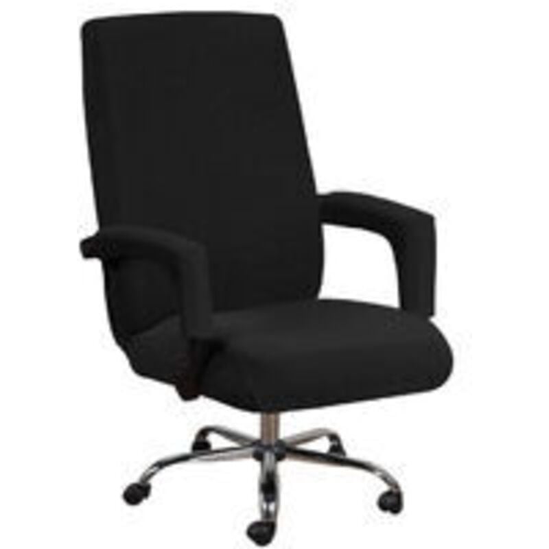 Chair Cover, Office Chair Cover with Armrests, Jacquard Lycra, Non-Slip, Soft, Stretchy, Machine Washable, Polyester, (Large, Black)
