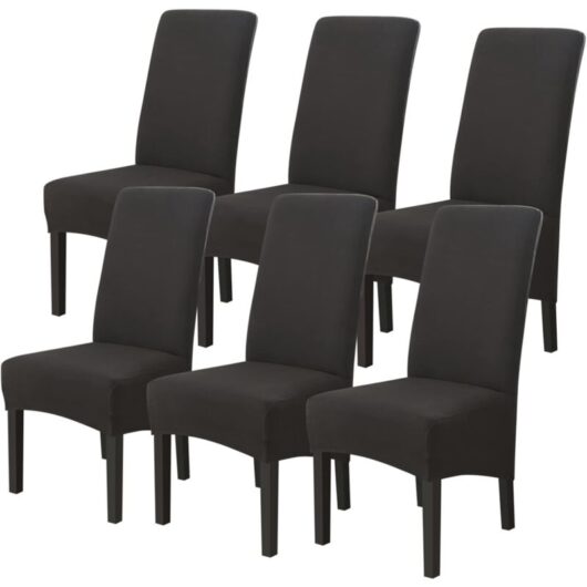 Chair Covers 6 Pieces Large Size Black, Universal Dining Room Chair Covers, Modern Living Room Chair Covers for Wedding Meeting