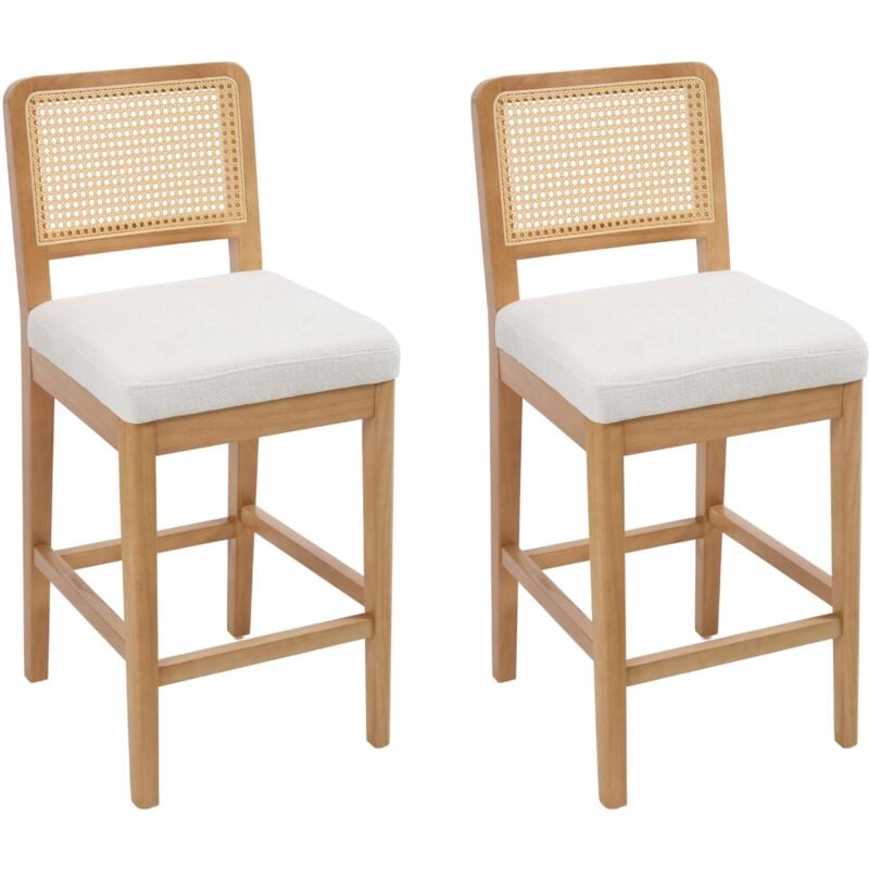 Chairus Bar Stools 2Pcs in Chenille Upholstered Counter Chairs with Wood Legs Rusitc High Stools for Home Bar Kitchen, Beige