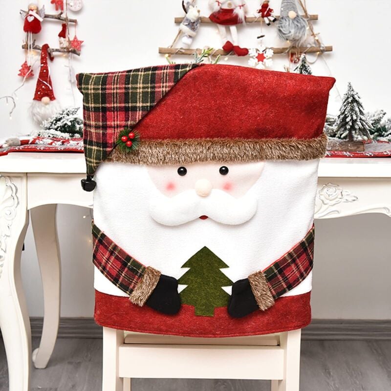 Christmas Chair Back Cover Santa Snowman Reindeer Christmas Table Chair Cover for Christmas Home Kitchen Decor Set of 2