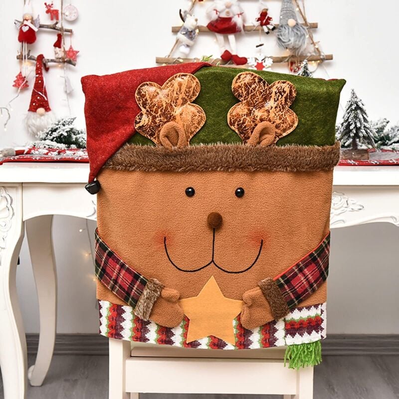 Christmas Chair Back Covers Set of 2 Santa Claus Snowman Reindeer Christmas Dinner Table Christmas Chairs Home Kitchen Decor Multicolor