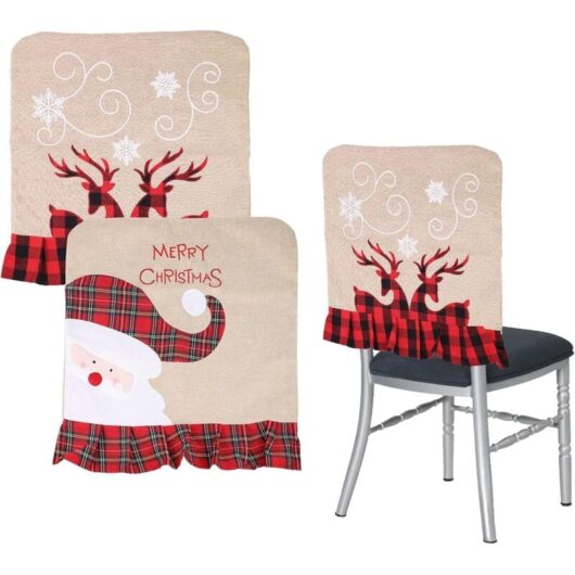 Christmas Chair Cover 2 Pieces Dining Chair Covers Decoration for Dining Room Dinner Xrhas Chair Cover Decoration Chairs Christmas, Party, Kitchen
