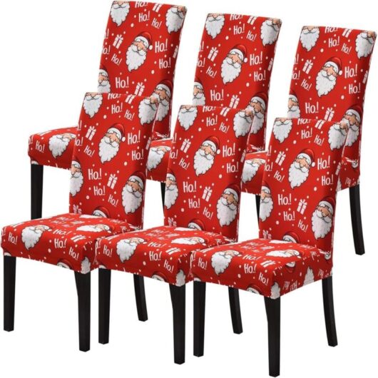 Christmas Chair Cover Set of 6 for Dining Room Living Room, Modern Universal Stretch Chair Cover as Indoor Christmas Decoration (chairs not included)