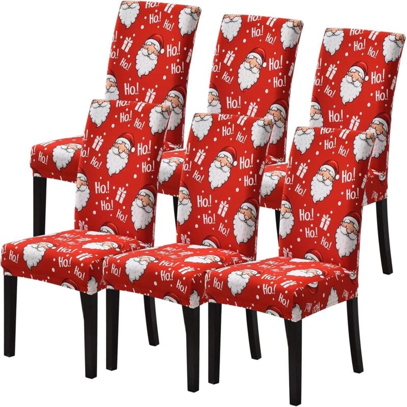 Christmas Chair Cover Set of 6 for Dining Room Living Room, Modern Universal Stretch Chair Cover as Indoor Christmas Decoration (chairs not included)