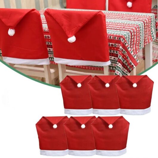 Christmas Chair Covers Set of 6 Non Woven Fabric Christmas Chair Covers with Santa Hat Red