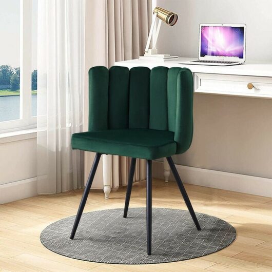 Clipop - Dining Chair, Velvet Thick Padded Upholstered Seat with Black Metal Legs, Green