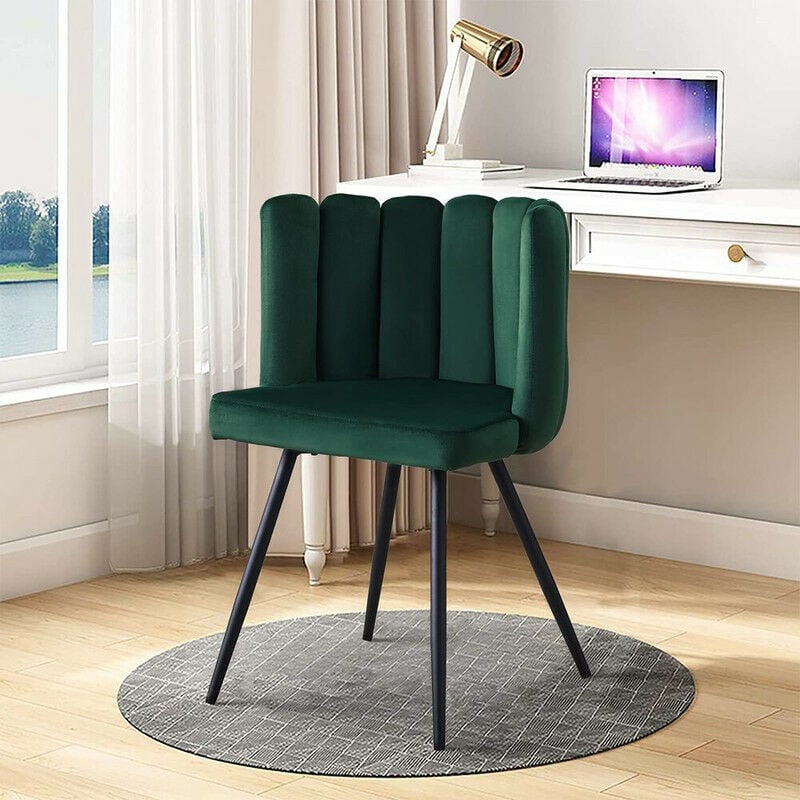 Clipop - Dining Chair, Velvet Thick Padded Upholstered Seat with Black Metal Legs, Green