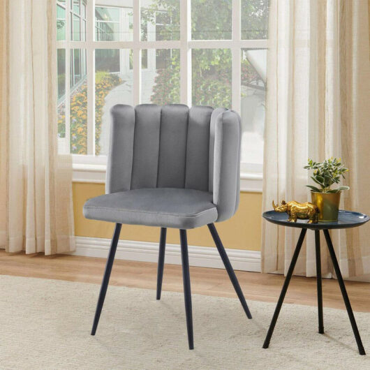 Clipop - Dining Chair, Velvet Thick Padded Upholstered Seat with Black Metal Legs, Grey