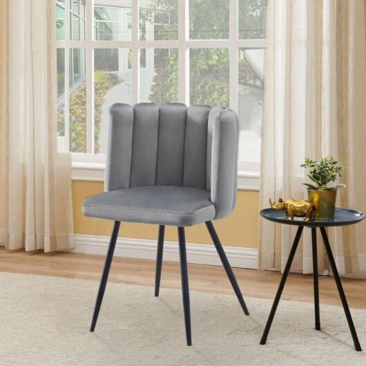 Clipop - Dining Chair,2x Velvet Thick Padded Upholstered Seat with Black Metal Legs, Grey