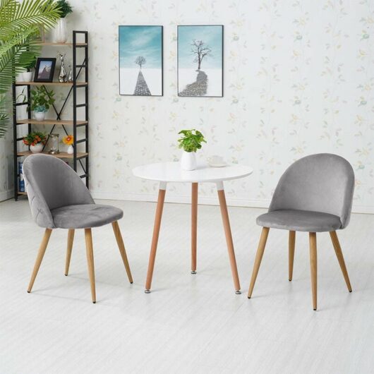 Clipop - Dining Chairs,2x Velvet Kitchen Leisure Chairs with Backrest and Wooden Style, Grey