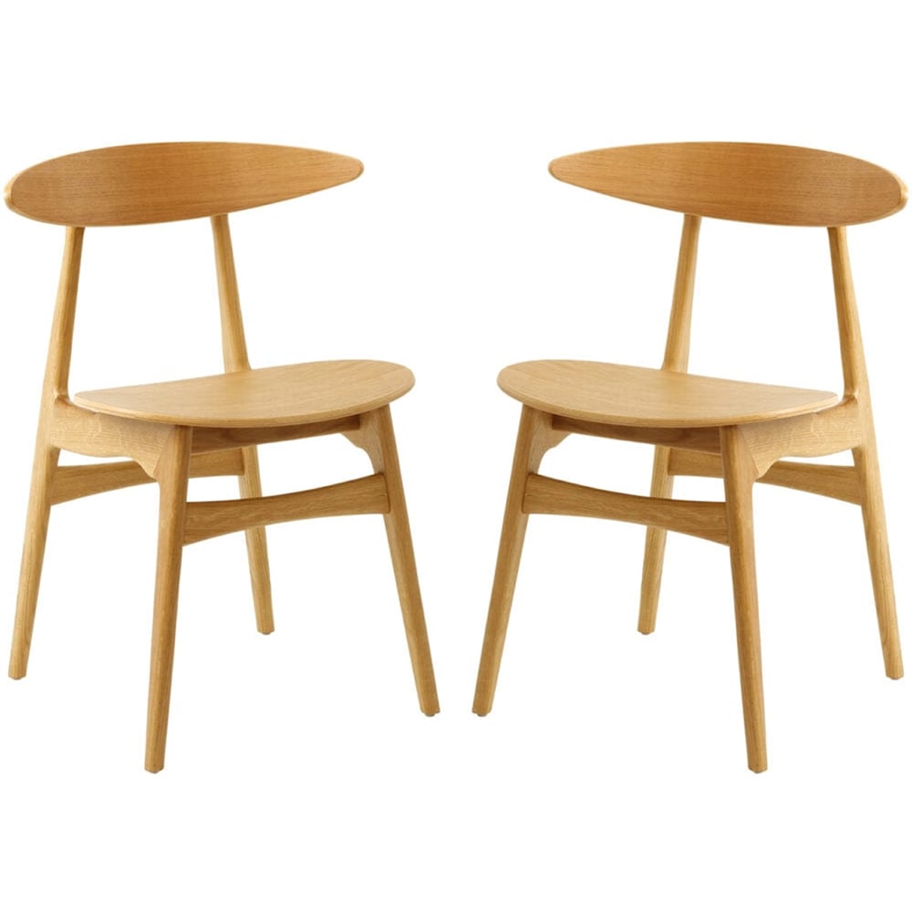 Clynnog Natural Oak Wooden Side Dining Chairs In Pair