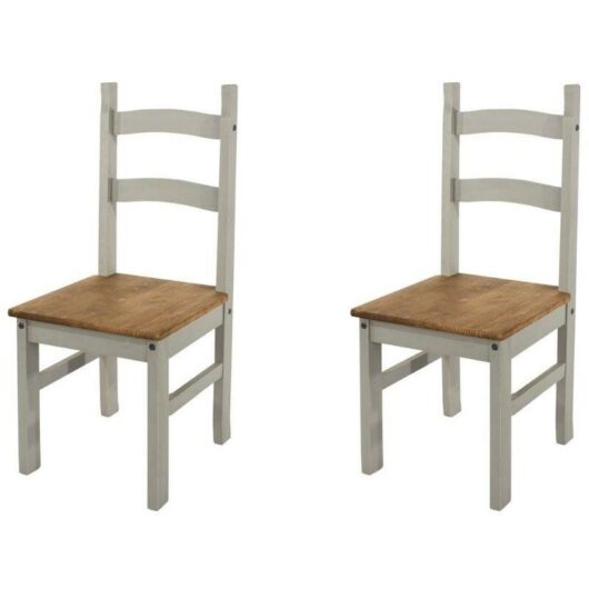 Core Products - Pair of 2 Dining Chairs Grey Waxed Solid Pine Wood Seat Kitchen Dining Room Set