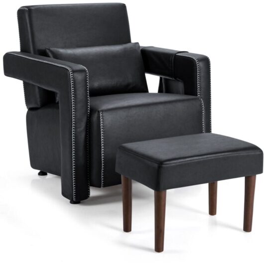 Costway - Modern Accent Sofa Chair with Ottoman Upholstered leisure Armchair-Black