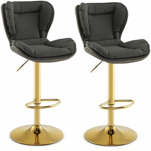Costway - Set of 2 Bar Stools Adjustable Swivel Leather Pub Chair Kitchen Dining Chairs