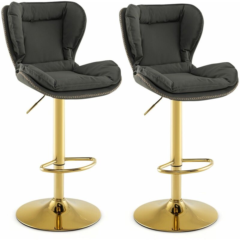 Costway - Set of 2 Bar Stools Adjustable Swivel Leather Pub Chair Kitchen Dining Chairs