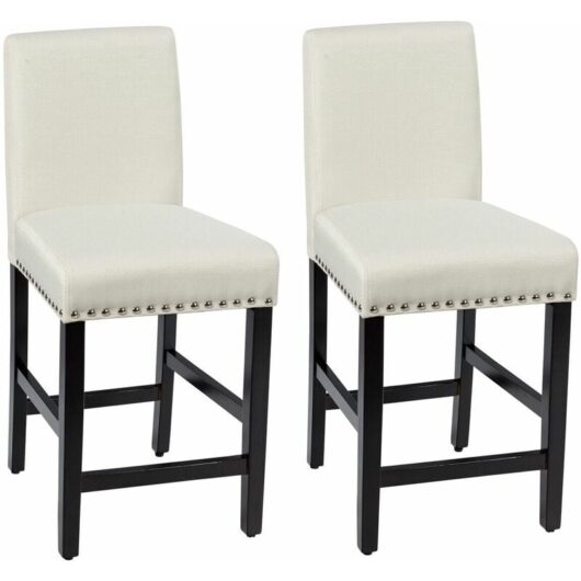 Costway - Set of 2 Bar Stools Counter Height Chair Upholstered w/ Low Backrest Wide Seat