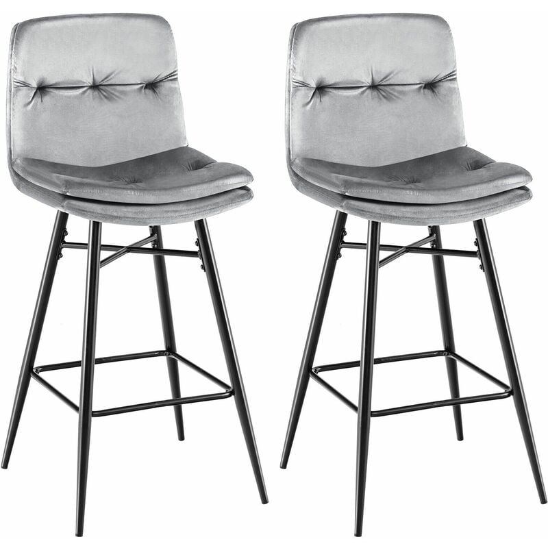 Costway - Set of 2 Bar Stools Velvet Counter Height Chair Upholstered High Dining Chairs