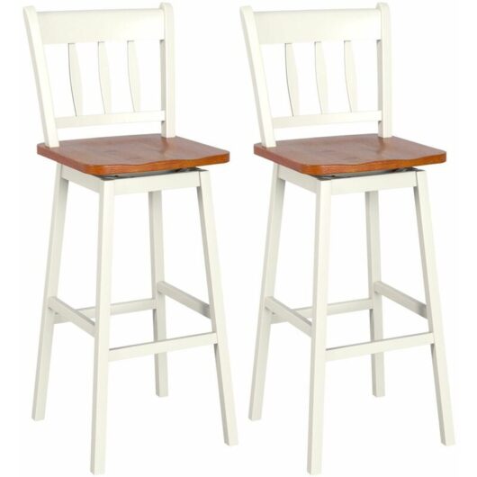 Costway - Set of 2 Bar Stools Wooden Counter Height Chair Pub Dining Chairs 360 °Swiveling