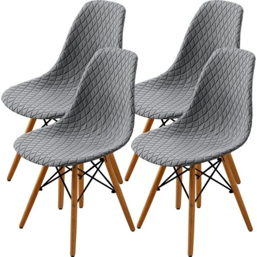 Dining Chair Cover Set 2/4/6, Fashionable Shell Medieval Modern Dining Room Seat Cover (Light Grey, 4 Pieces)