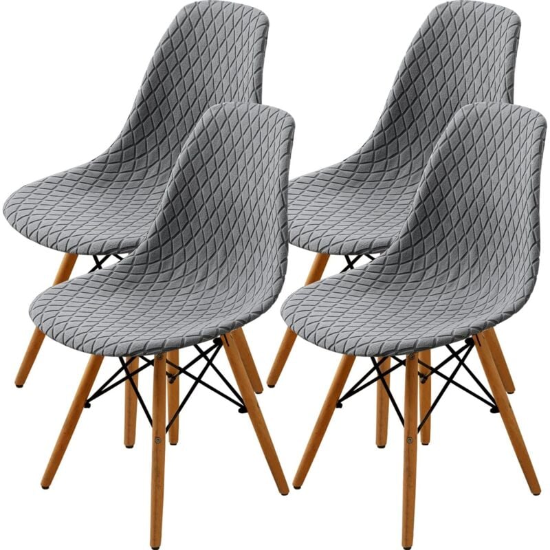 Dining Chair Cover Set 2/4/6, Fashionable Shell Medieval Modern Dining Room Seat Cover (Light Grey, 4 Pieces)