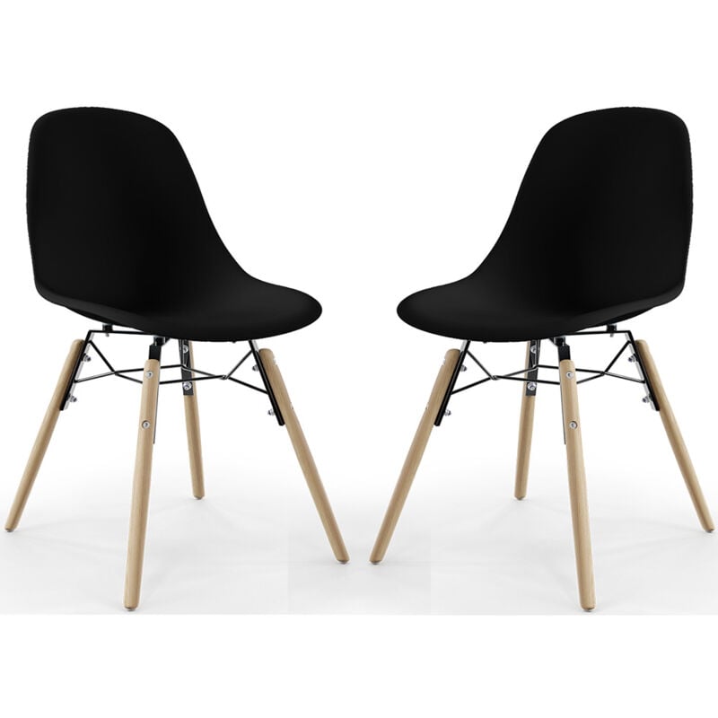 Dining Chair - Scandinavian Design - Wooden Legs - Pack of 2 - Skögur Black