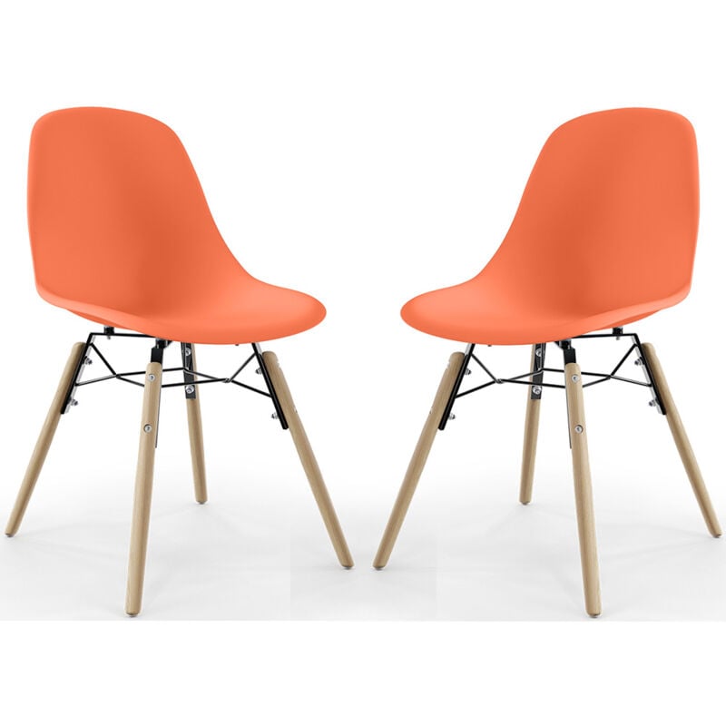 Dining Chair - Scandinavian Design - Wooden Legs - Pack of 2 - Skögur Orange