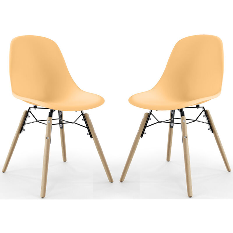 Dining Chair - Scandinavian Design - Wooden Legs - Pack of 2 - Skögur Pastel orange