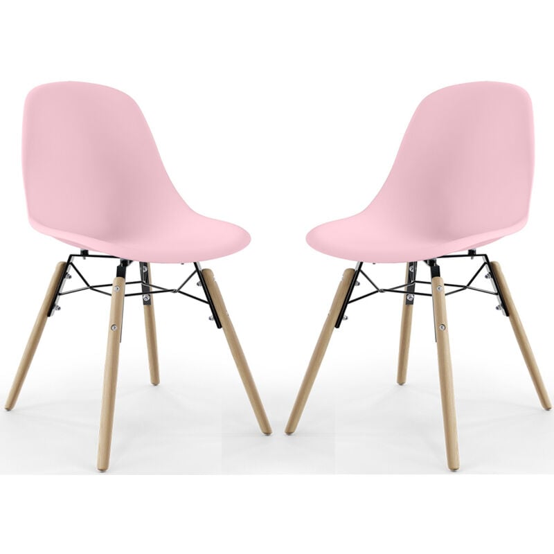 Dining Chair - Scandinavian Design - Wooden Legs - Pack of 2 - Skögur Pastel pink