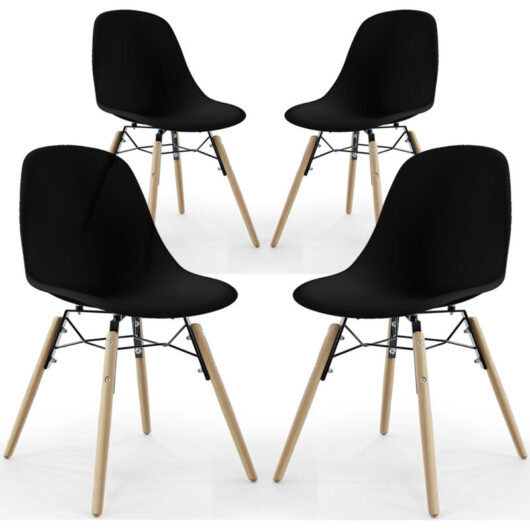 Dining Chair - Scandinavian Design - Wooden Legs - Pack of 4 - Skögur Black