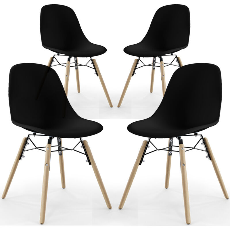 Dining Chair - Scandinavian Design - Wooden Legs - Pack of 4 - Skögur Black
