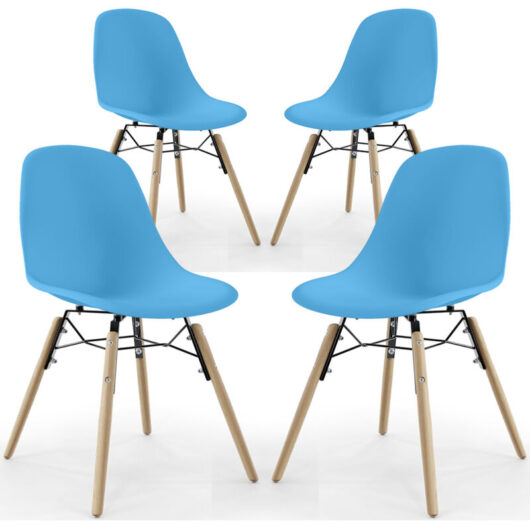 Dining Chair - Scandinavian Design - Wooden Legs - Pack of 4 - Skögur Blue