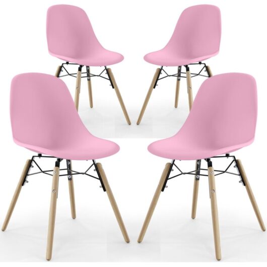 Dining Chair - Scandinavian Design - Wooden Legs - Pack of 4 - Skögur Light Pink