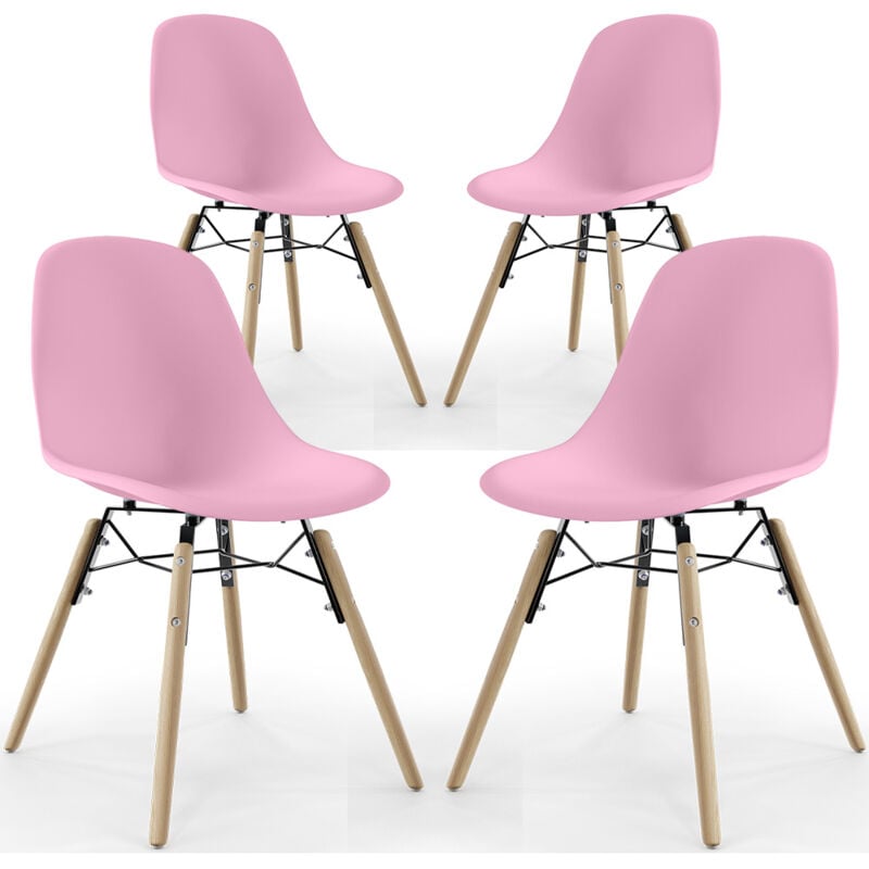 Dining Chair - Scandinavian Design - Wooden Legs - Pack of 4 - Skögur Light Pink