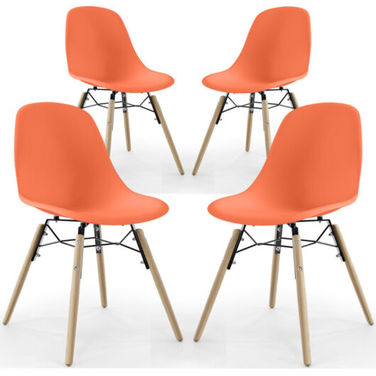 Dining Chair - Scandinavian Design - Wooden Legs - Pack of 4 - Skögur Orange