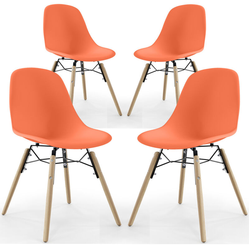 Dining Chair - Scandinavian Design - Wooden Legs - Pack of 4 - Skögur Orange