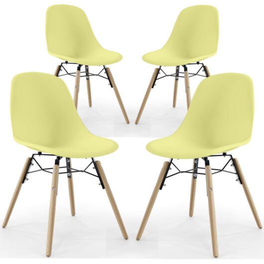 Dining Chair - Scandinavian Design - Wooden Legs - Pack of 4 - Skögur Pastel yellow