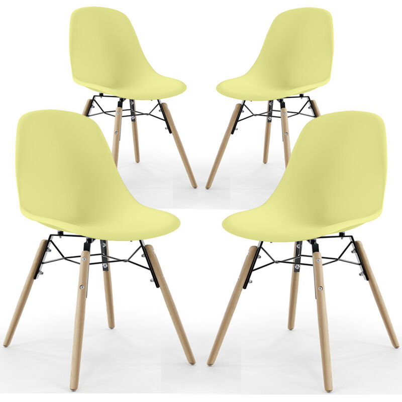 Dining Chair - Scandinavian Design - Wooden Legs - Pack of 4 - Skögur Pastel yellow