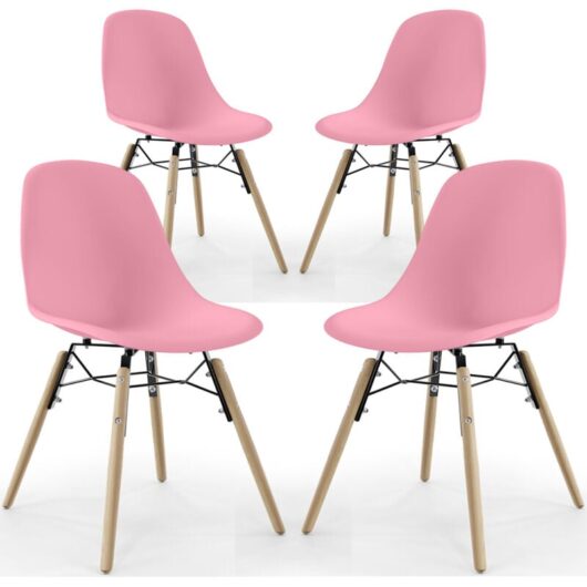 Dining Chair - Scandinavian Design - Wooden Legs - Pack of 4 - Skögur Pink