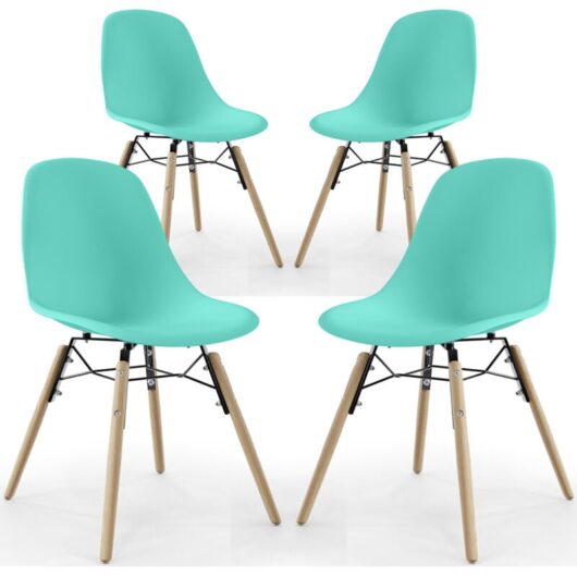 Dining Chair - Scandinavian Design - Wooden Legs - Pack of 4 - Skögur Turquoise