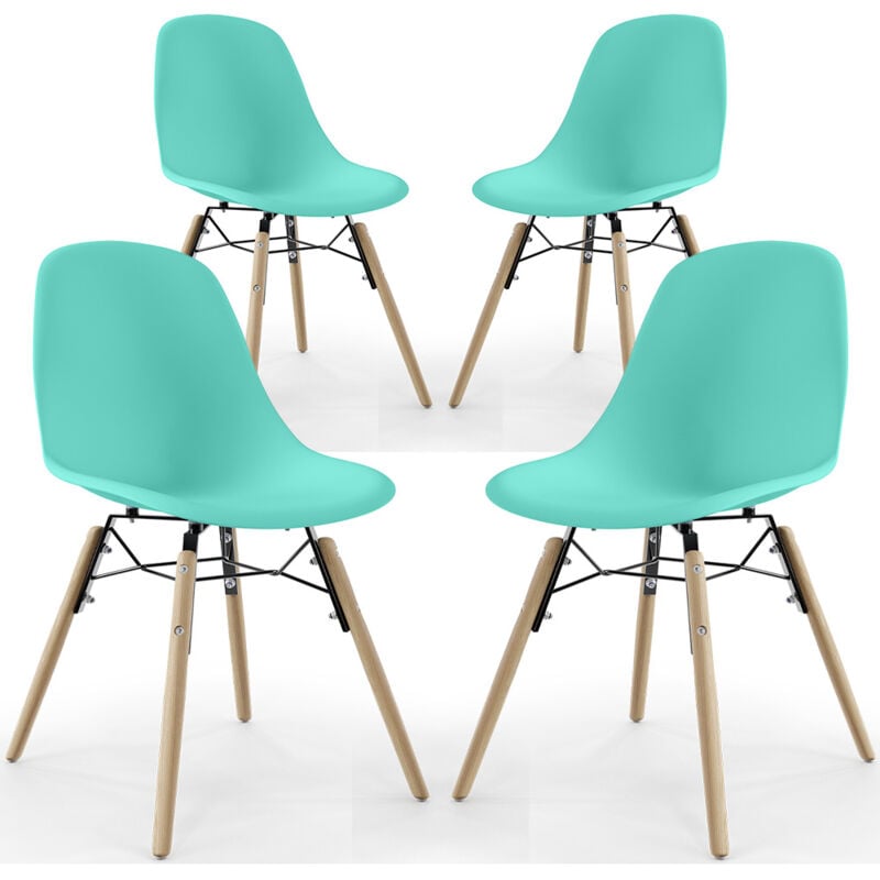 Dining Chair - Scandinavian Design - Wooden Legs - Pack of 4 - Skögur Turquoise
