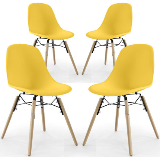 Dining Chair - Scandinavian Design - Wooden Legs - Pack of 4 - Skögur Yellow
