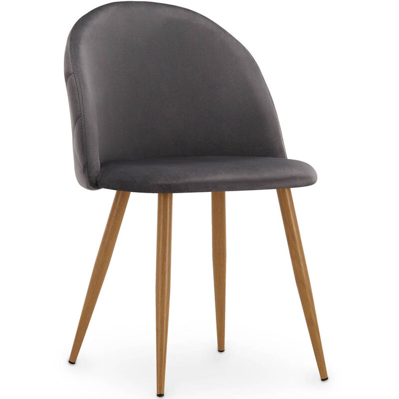 Dining Chair - Upholstered in Velvet - Backrest with Pattern - Evelyne Dark grey