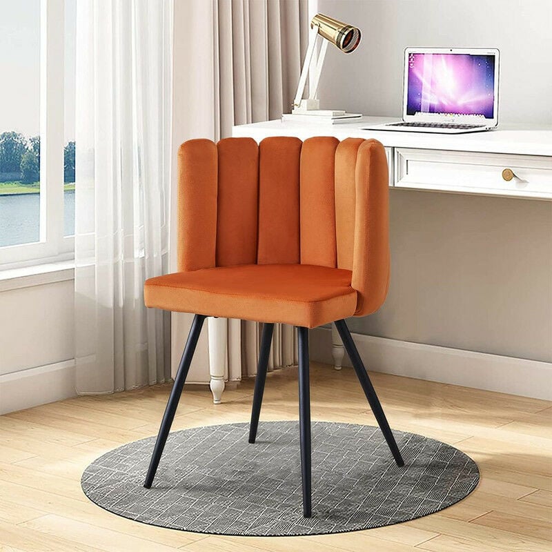 Dining Chair, Velvet Thick Padded Upholstered Seat with Black Metal Legs, Orange